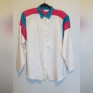 💚5/$25 Vintage 80s Susarie Sports Colorblock Oversized Button-Up Shirt Medium